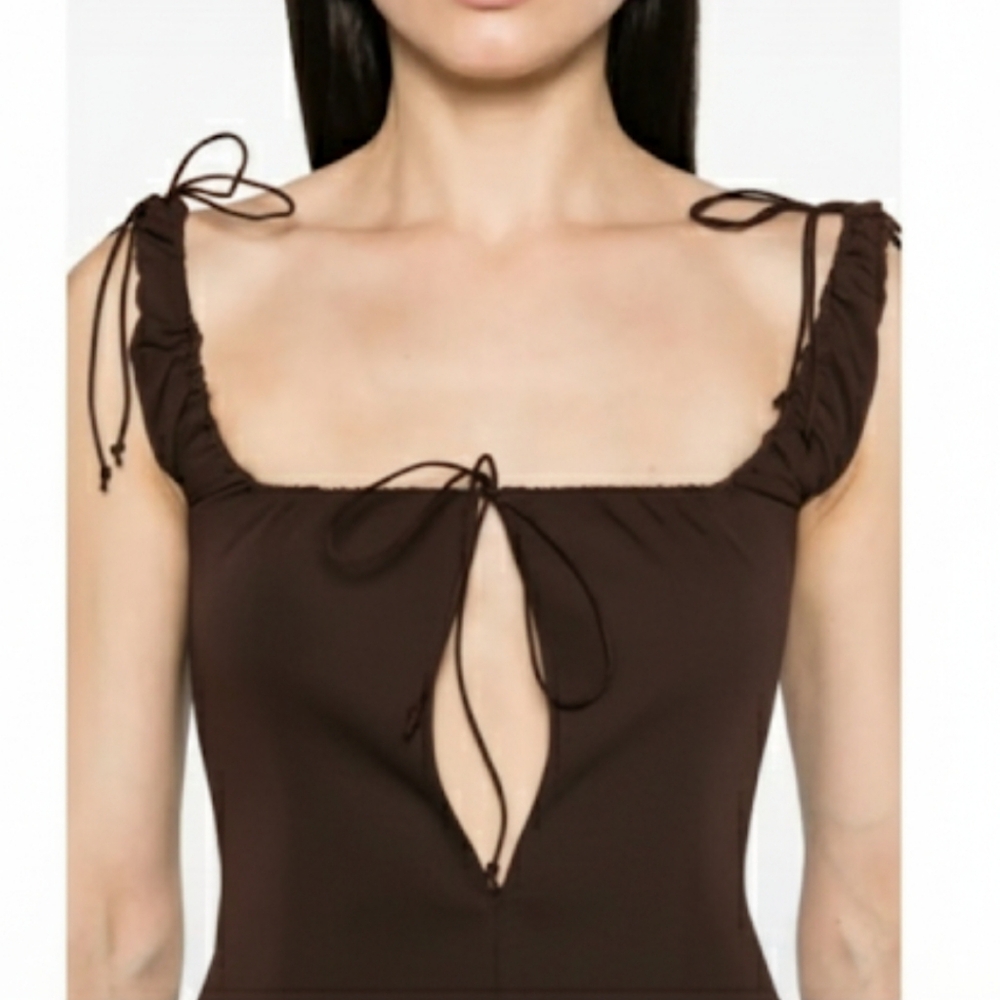 Elena Velez scoop-neck sleeveless bodysuit Brown Small